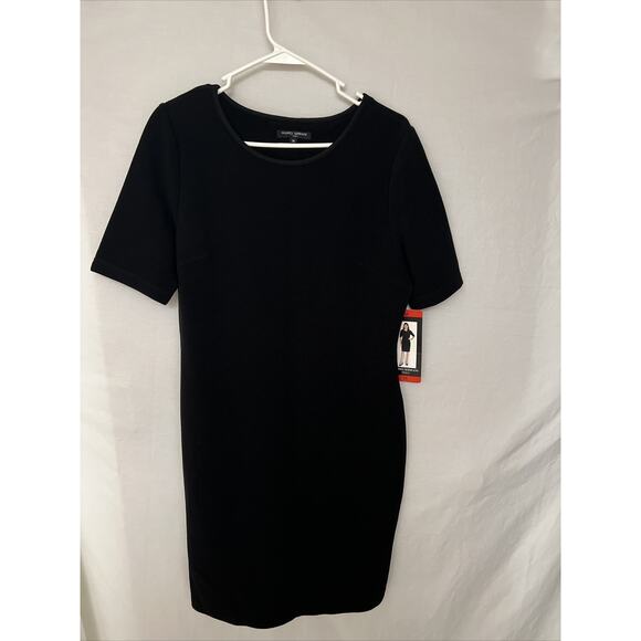 Mario Serrani Italy Solid Black Textured Striped Dress Size Medium NWT Midi - Picture 1 of 12